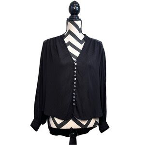 Free People Boho Lace Mesh Button Down Front Long-Sleeve Blouse